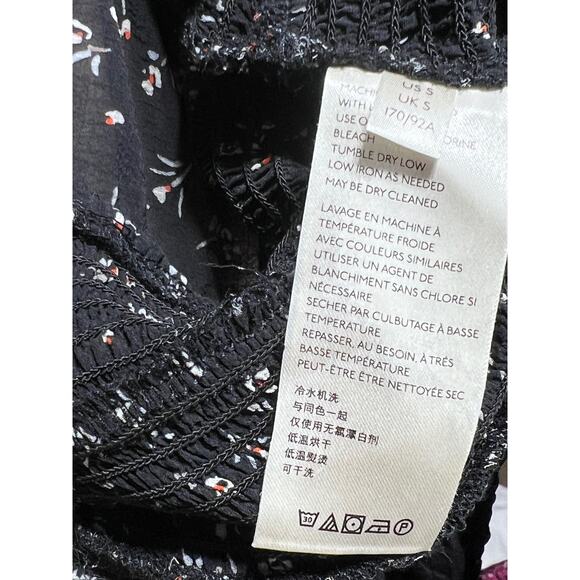 Free People Crop Top Black Small Long Sleeve Boho Tunic Blouse Floral Ruffled - Picture 9 of 10